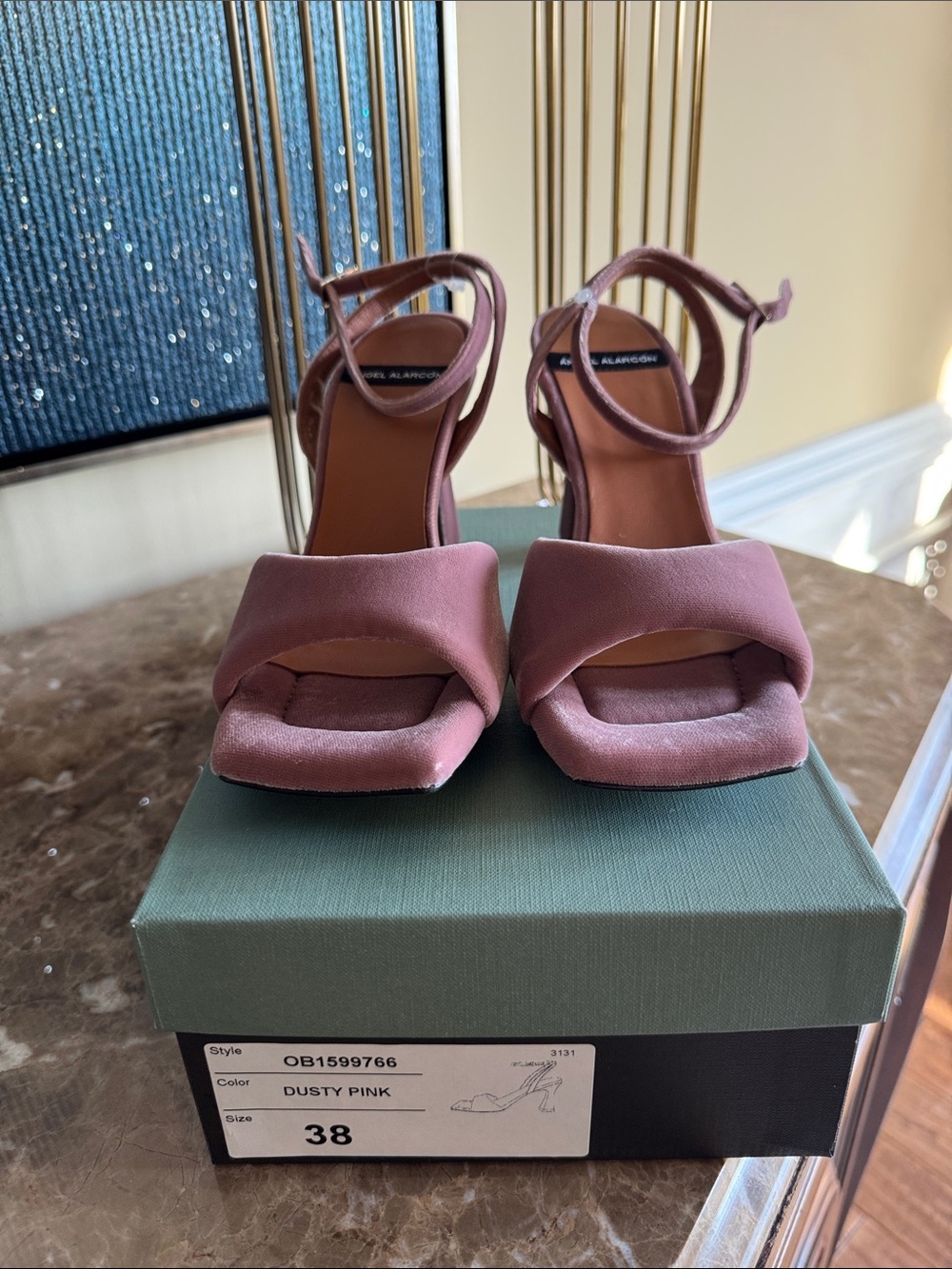 Dusty Pink Square-Toe Ankle-Strap Heels
